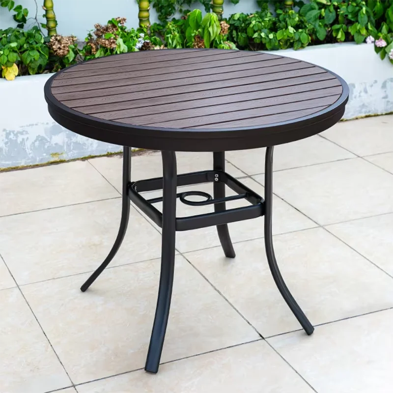 Round Brown Dining Table Wood Grain 90cm Coffee Table Living Room Leisure Reception Desk Outdoor Waterproofing Home Furniture