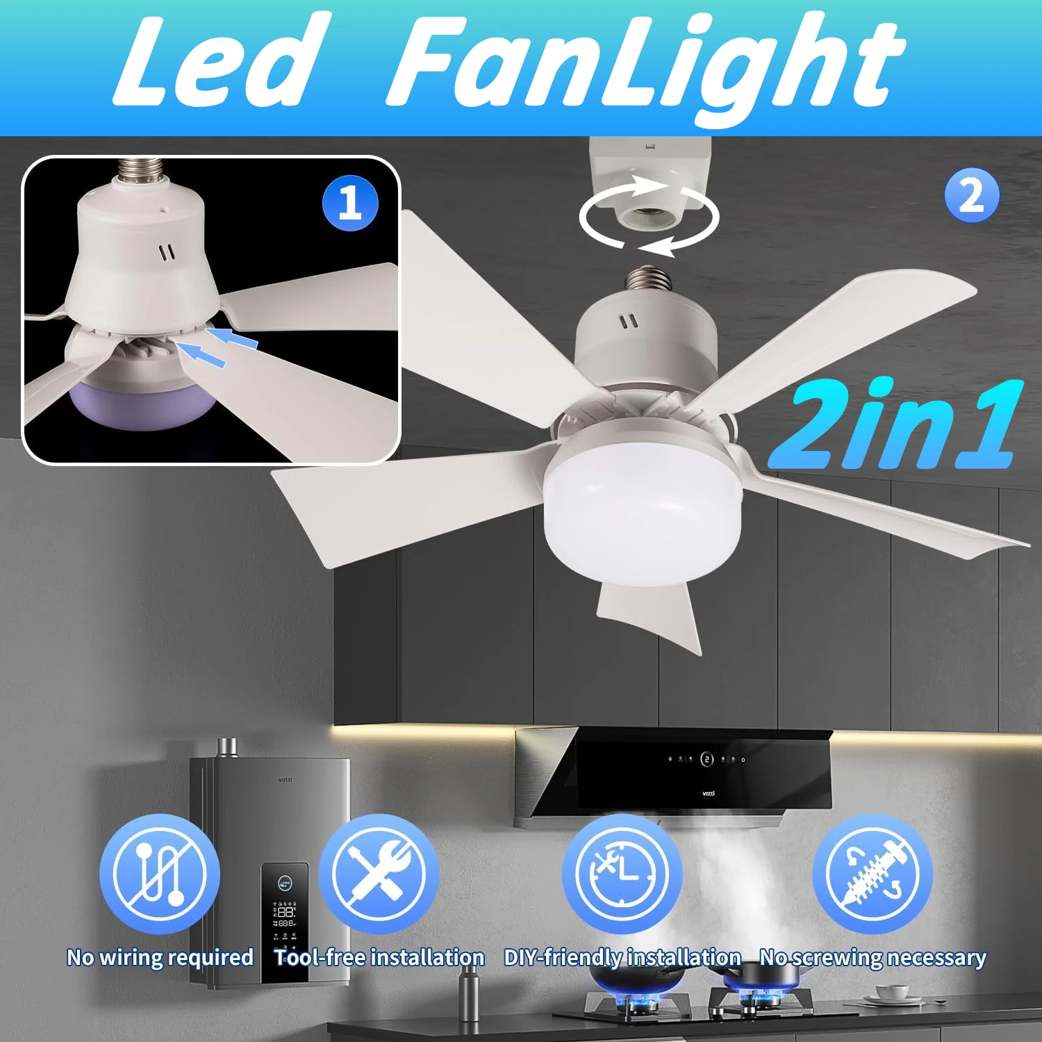 Light Led Fan Ceiling Led 30w Ceiling Fan E27 With Remote Control For Dimming, Suitable for Living Room, Study, Household Use