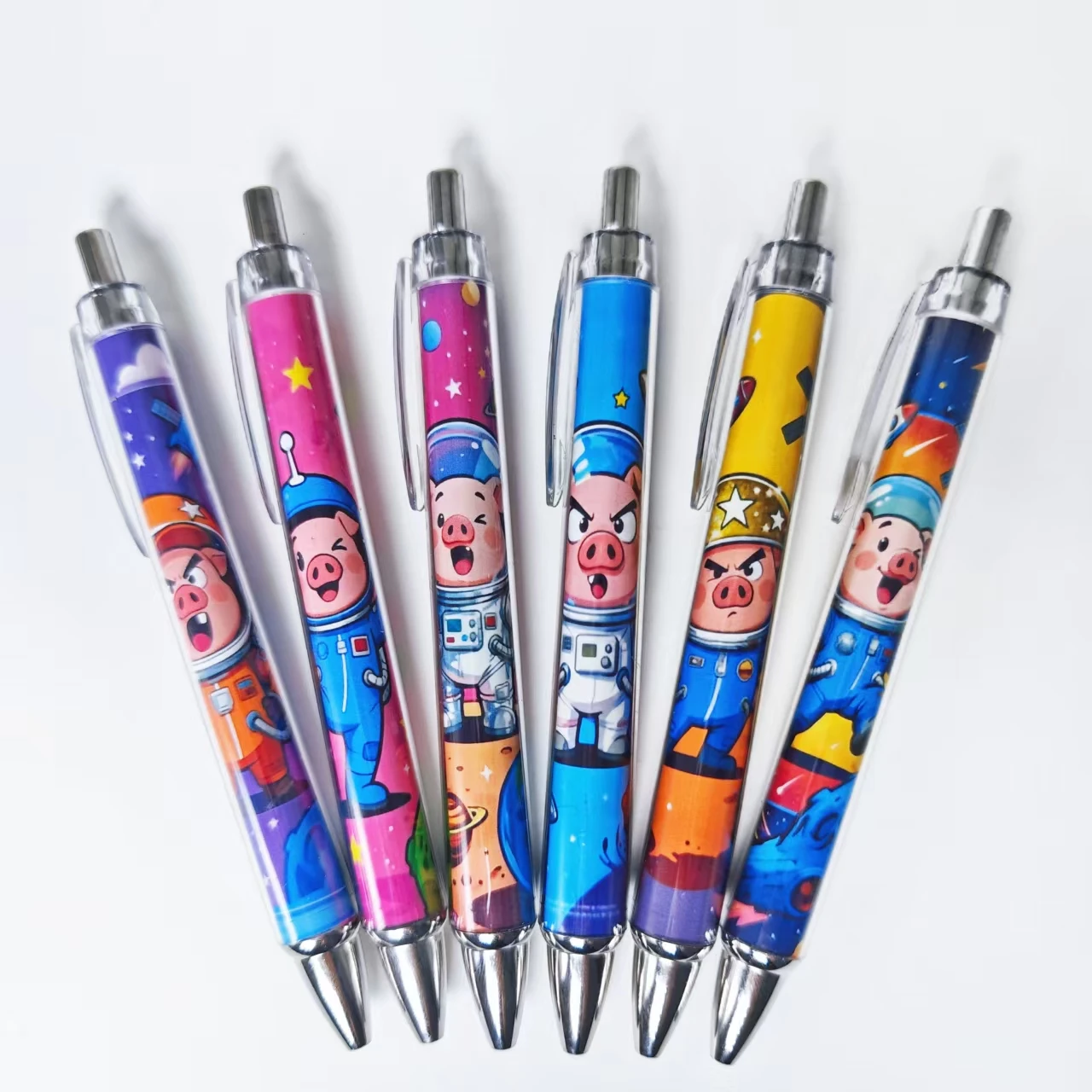

6 шт./12 шт. шариковая ручка на тему космонавта и свиньи, креативная ручка для пресса в виде свиньи, повседневные офисные студенческие обучающие канцелярские принадлежности, подарочная ручка
