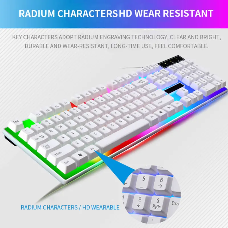 Juego combinado de teclado y ratón para Gamer, LED RGB, 104 teclas, con cable, para Notebook, portátil, escritorio, PC y tableta