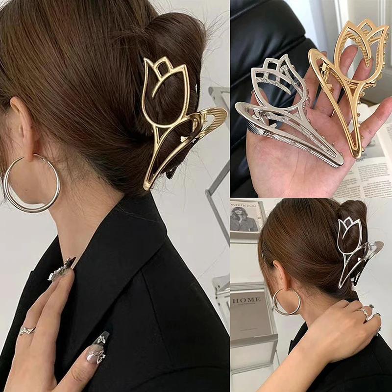 

Tulip Hair Catch Metal Hair Claw Women Shark Clip Hairpin Female Headwear Girl Headdress Hair Accessories