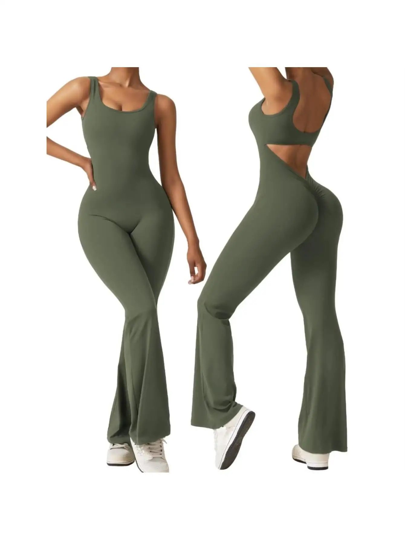 

Женский комбинезон-флэйр с открытой спиной, облегающий, с широкими штанинами, спортивный костюм-унитард