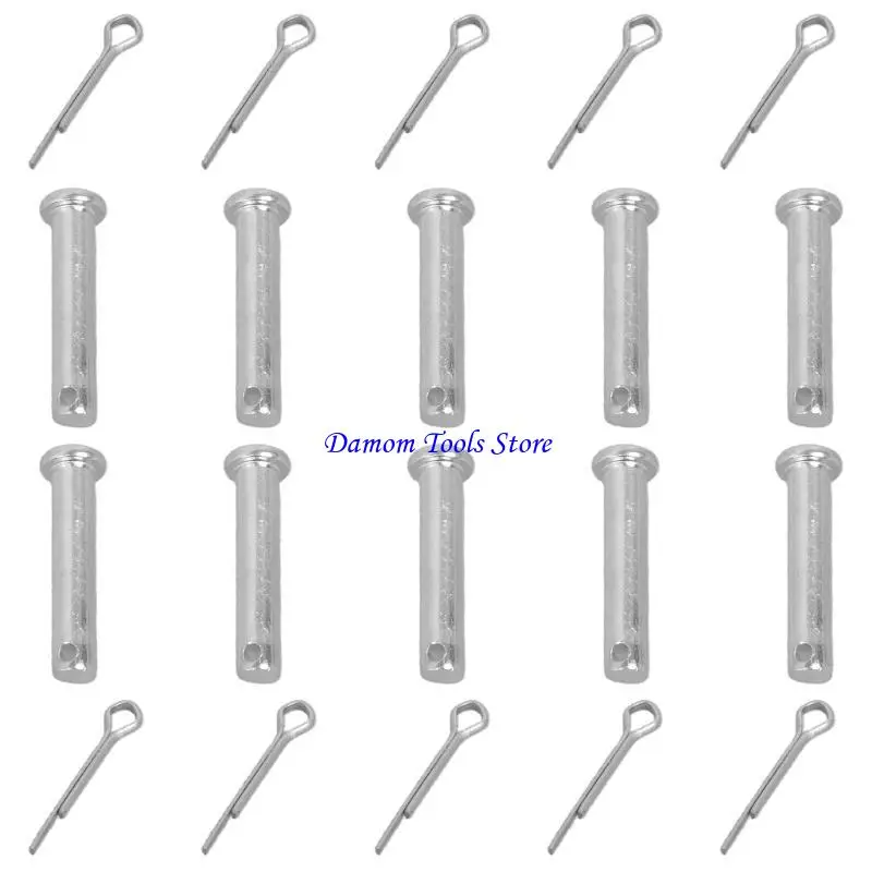 57BE 10Pcs Stainless Steel Link Hinge Pin Fastening Bolts Flat heads Cylindrical Pin for Trailer Lock, Mechanic Repair
