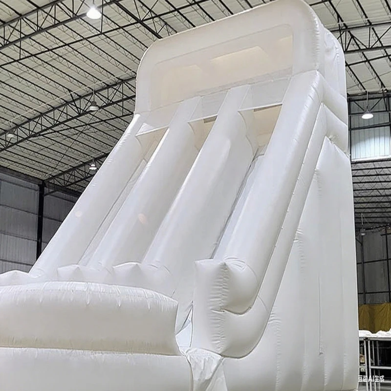منزلق جاف ذو حارة مزدوجة بيضاء كبيرة من مادة PVC، منزلق مائي تجاري قابل للنفخ للأطفال والكبار، درجة تجارية في الهواء الطلق مع منفاخ