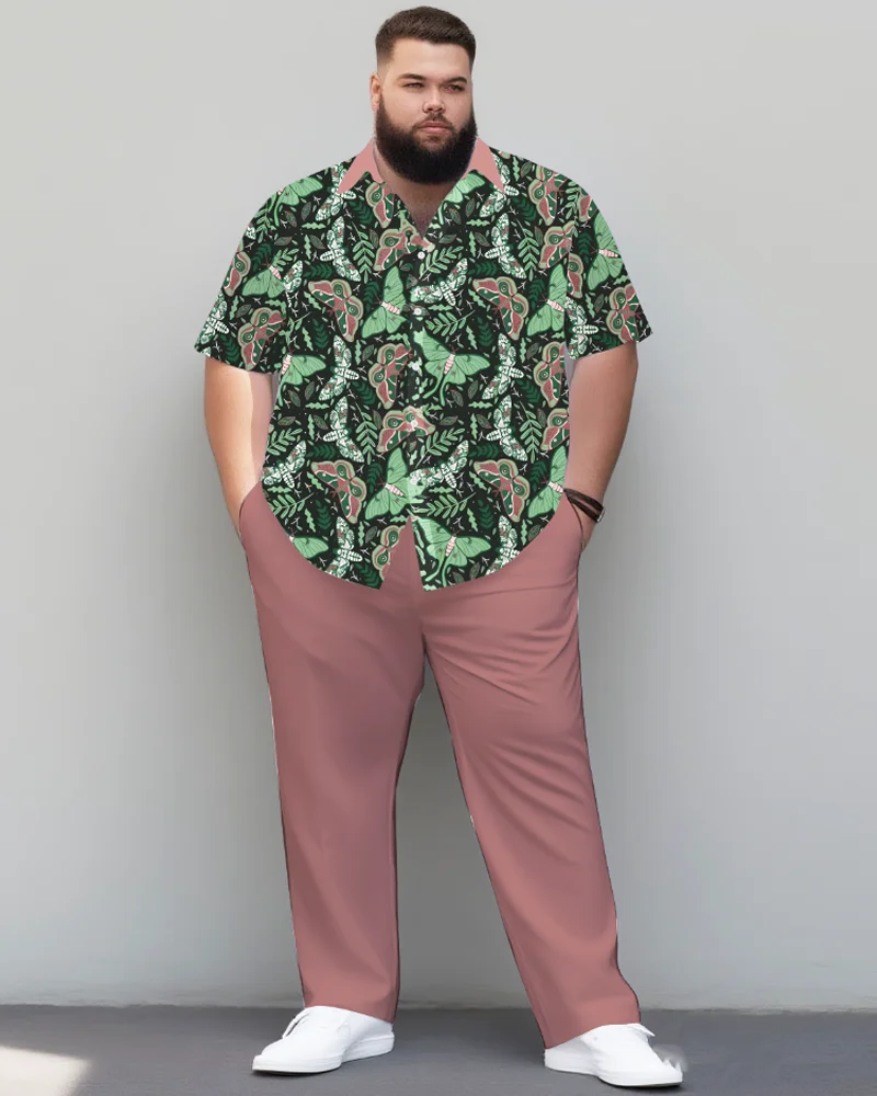 

S-9XL Men's Plus Size Hawaiian Tropical Print Short Sleeve Shirt & Pants 2-Piece Set Vacation Loose Fit Summer