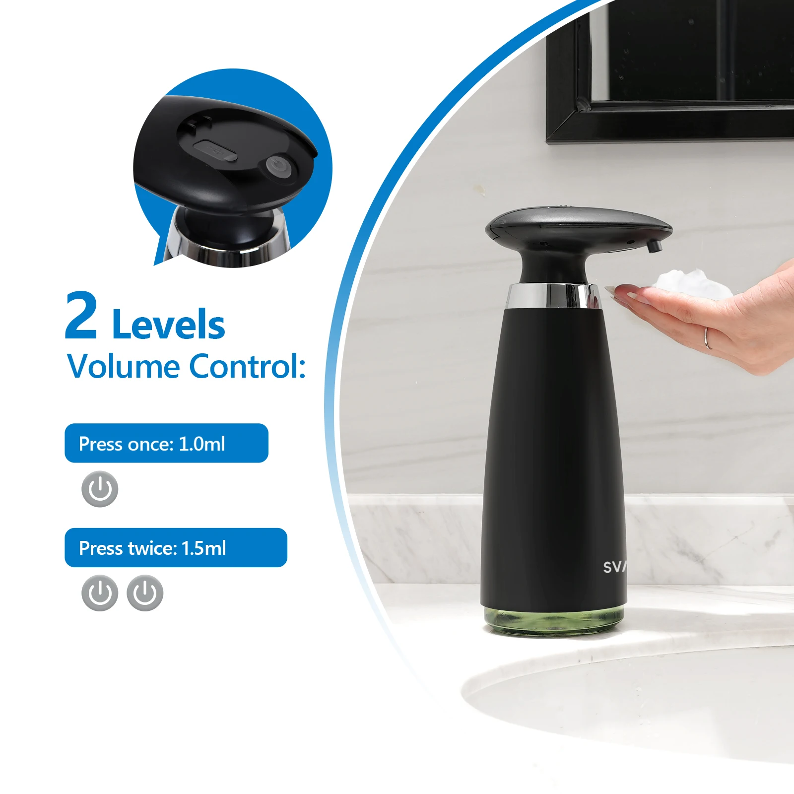 Countertop auto foam soap dispenser ‌ ‌USB charging infrared sensor two-speed adjustment suitable for bathroom, kitchen, etc.