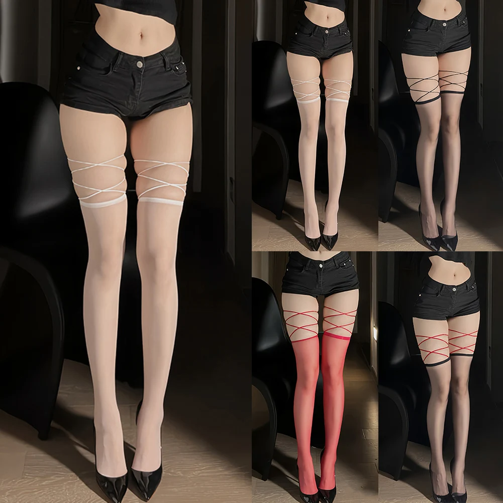 Calze autoreggenti sexy in nylon stile sexy tinta unita tutte le stagioni di alta lunghezza per tutti i giorni per la casa per tutte le stagioni