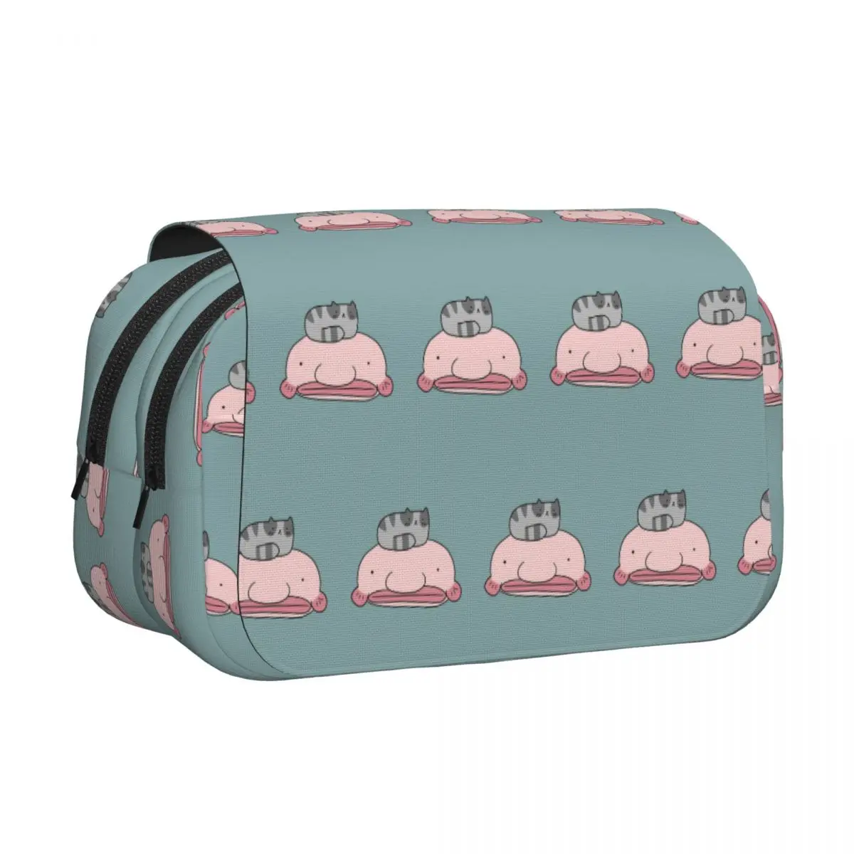 Blobfish And Little Cat Pencil Case Pen Holder Hard Shell Leather Large Capacity Pen Box Pencil Bag for Boys Girls School