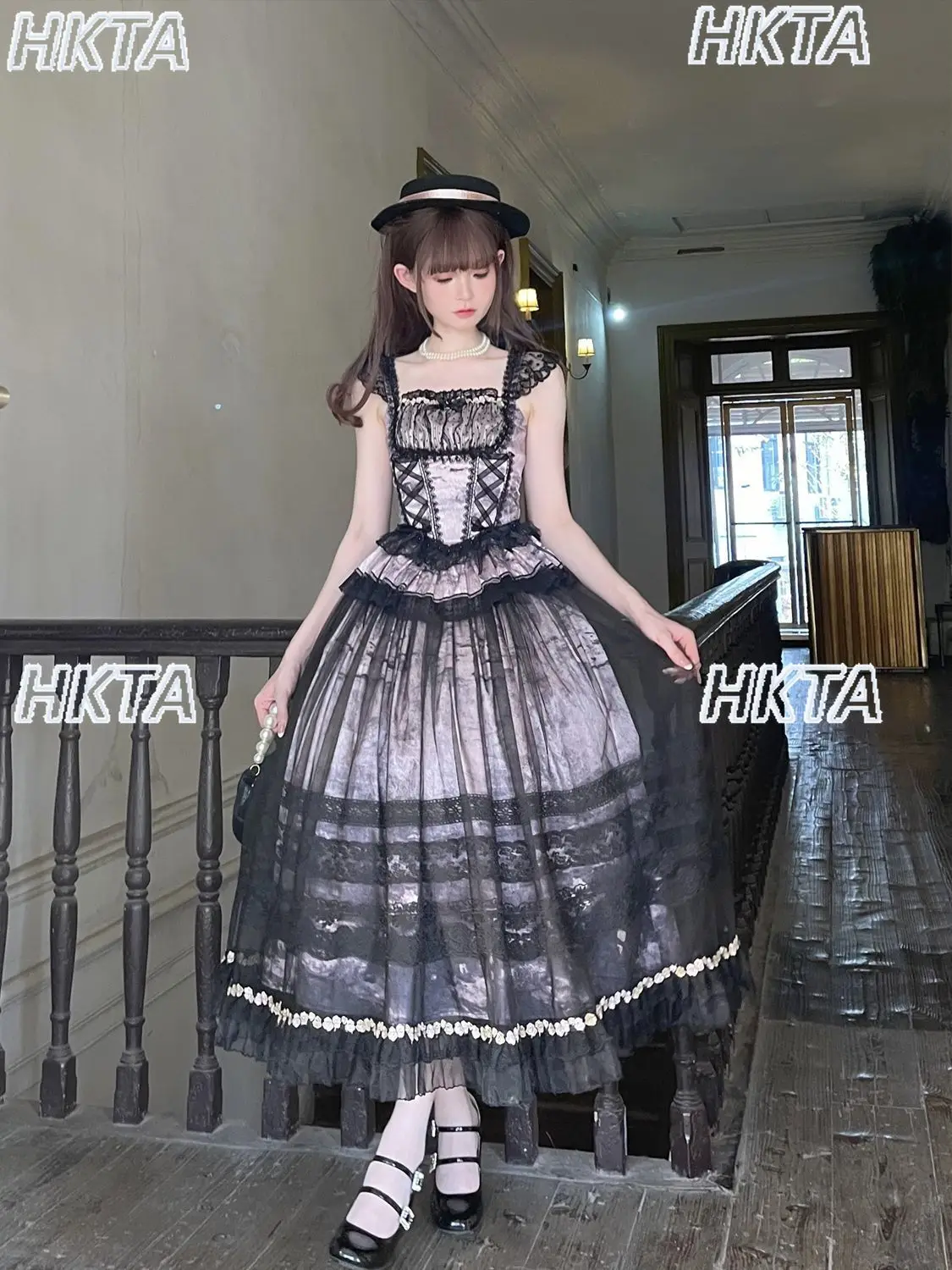 لوليتا فستان الأميرة الحلوة أنيقة الظلام تحلق كم الدانتيل خياطة الأشرطة رمادي أزرق طويل الحمالات سترة تنورة علوية مجموعة النساء