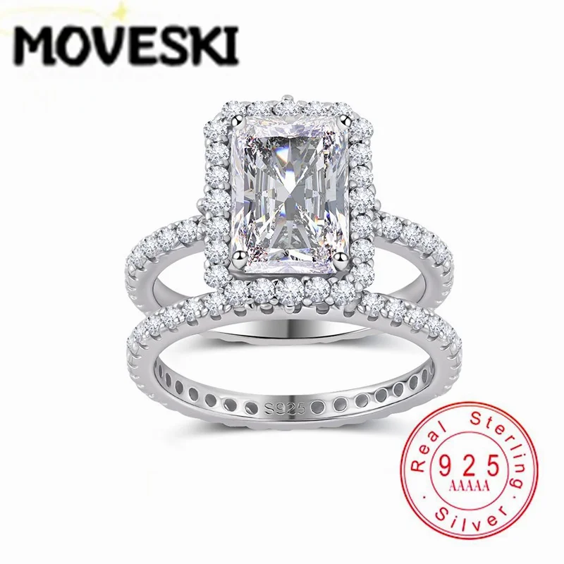 5CT Radiant Cut Moissanite Bridal Ring Double Halo Engagement Ring Wedding Band Real 925 Sterling Silver Jewelry For Women