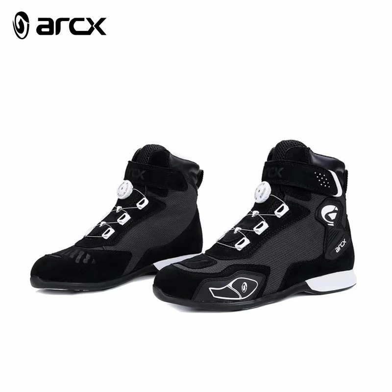 

ARCX Black Motorcycle Boots Summer Breathable Men's Riding Protective Shoes Knob Adjustment Design Anti-fall Durable Equipment