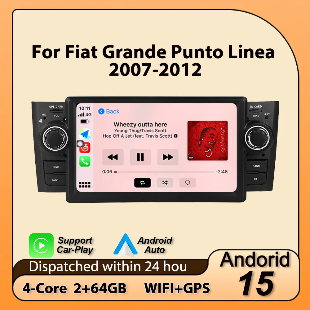 Android 15 Carplay 64G Car Radio For FIAT Grande Punto Linea 2007-2012 Central Multimedia Players Intelligent car audio system