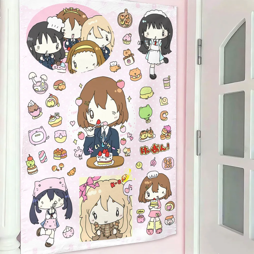 2D K-On! Cute Q Version Girls Anime Tapestry Wall Hanging Aesthetic Room Decor Background Cloth for Bedroom Dorm Girls Fans