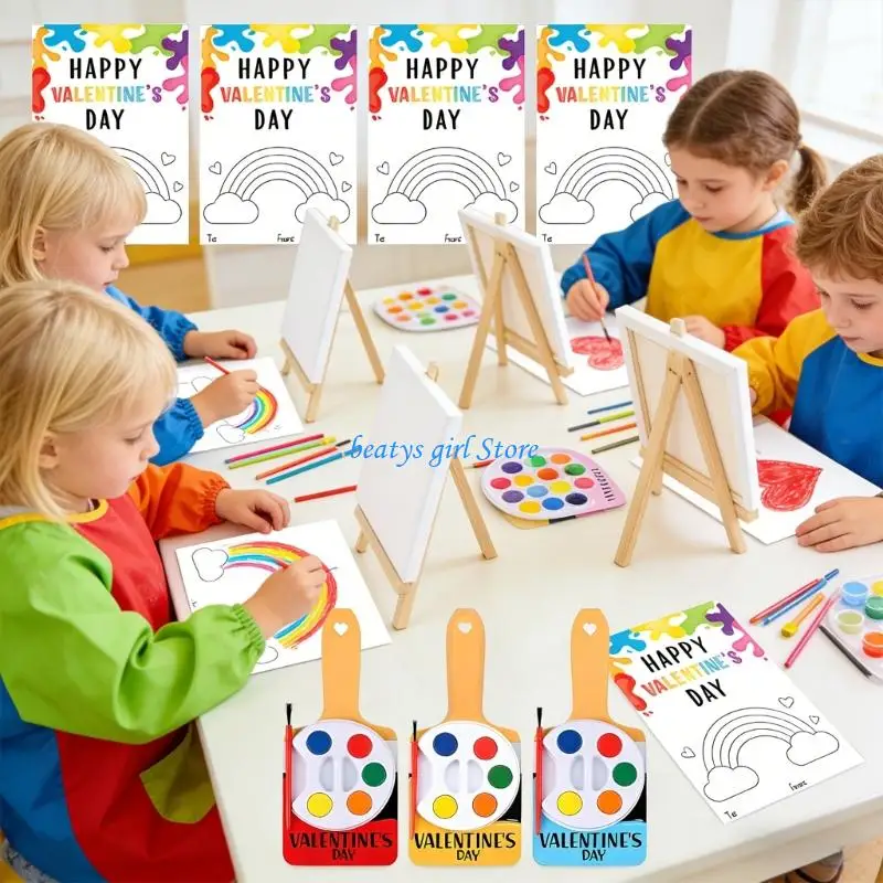 C7AB Valentines Day Art Painting Gift Set include Acrylic Paint For Student Classroom Exchange Gifts and Kid Birthday Party
