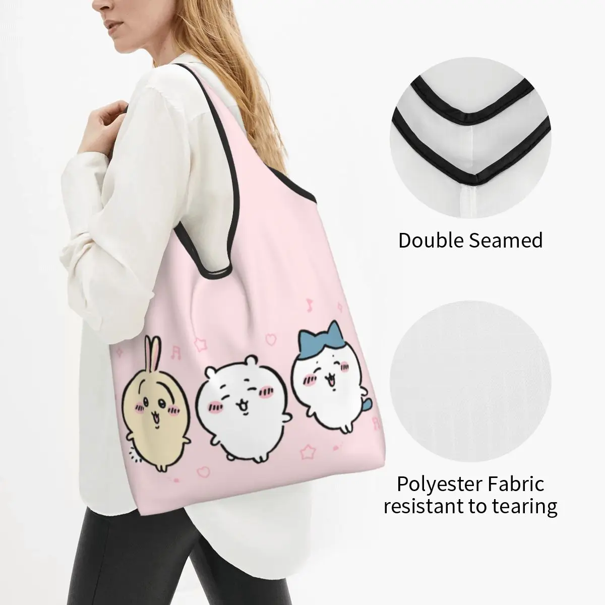 Custom Cartoon Chiikawa Anime Groceries Shopping Bags Shopper Shoulder Tote Bags Big Capacity Portable Popular Manga Handbag