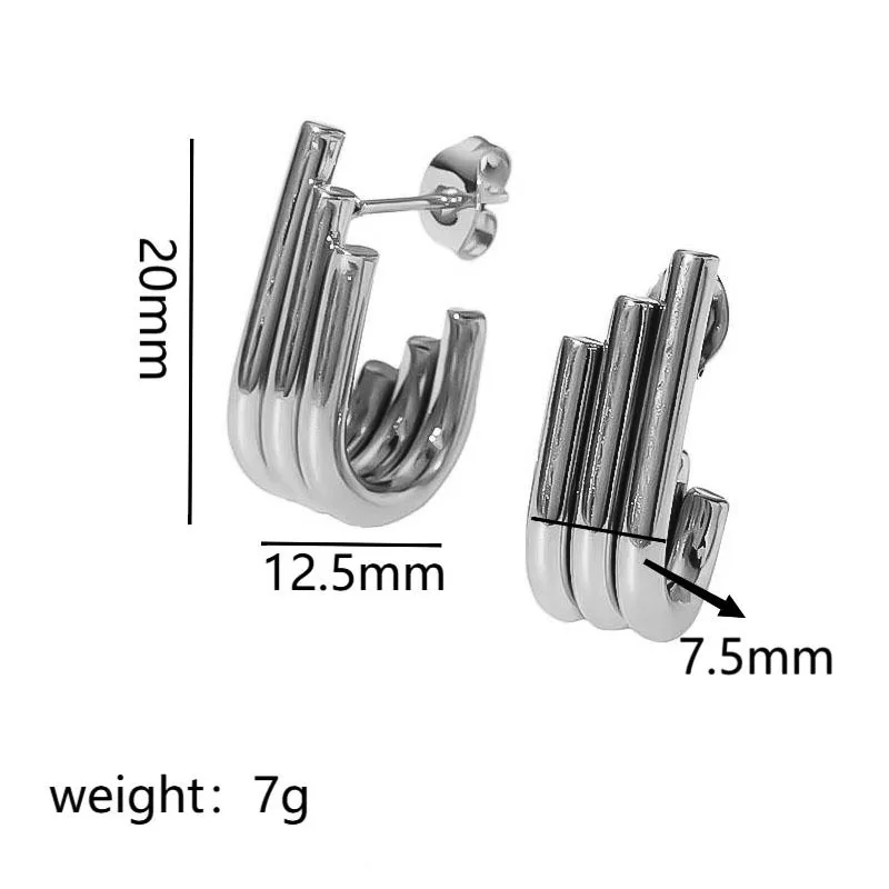 Klobige Dreifach-Creolen, 18K vergoldet, Edelstahl, feiner Schmuck, minimalistische, auffällige dreilagige Ohrringe für Damen – Detail 7