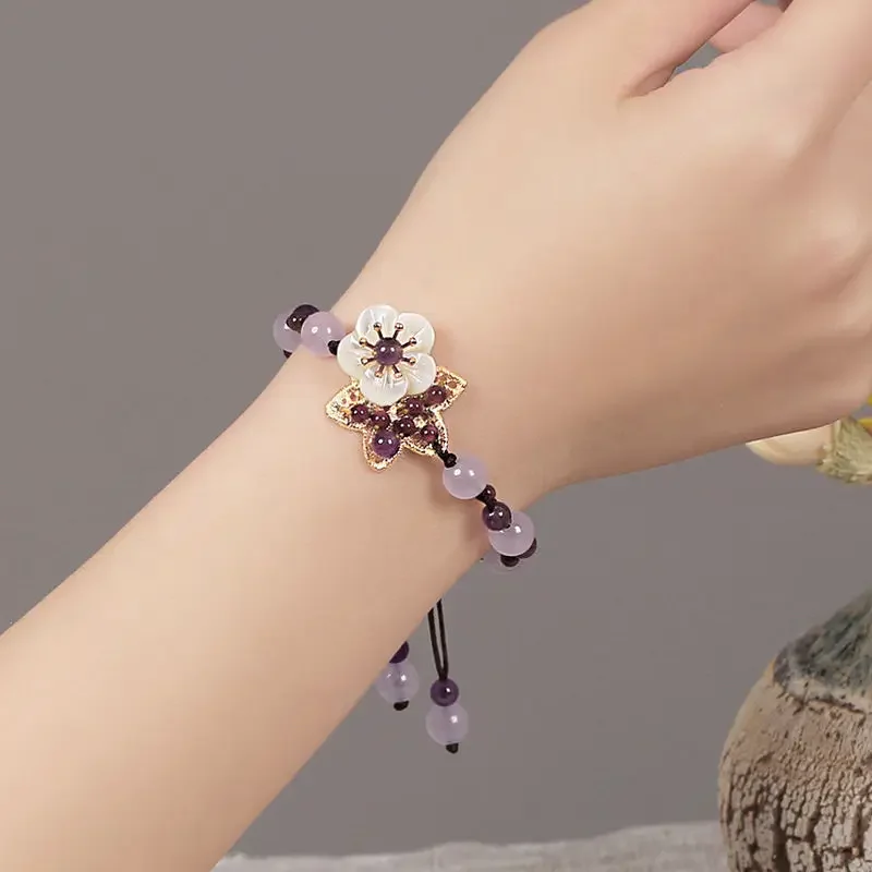 Chinese Crystal Mori Bracelet Mori Girl Purple Ethnic Style Antique Hand String Personalized National Style Fashion Fresh Ladies