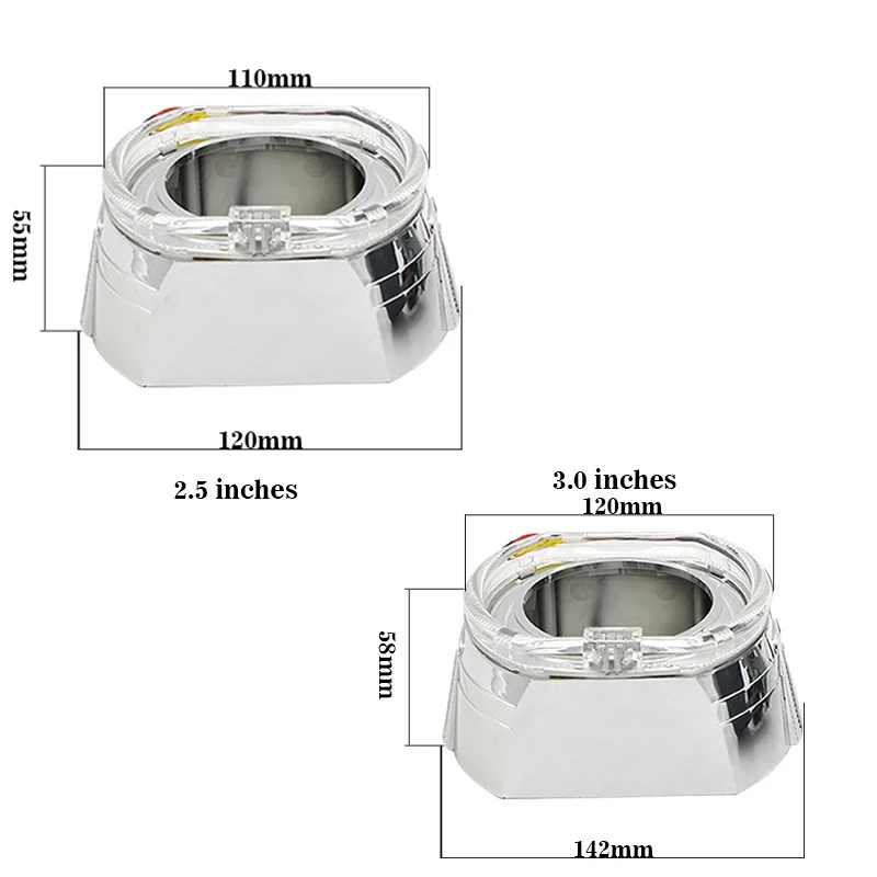 SANVI 2.5/3.0 Inches Square Angel Eyes Mask Turn Signal Shrouds Headlight Lens Hella 3R G5/Koito Q5/WST Projectors Lens