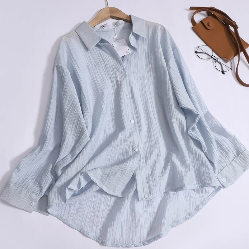 Solid Color Long Sleeve Shirt Women's Summer Chic Loose Shirts Top Casual Sun Protection Thin Shirt shirts