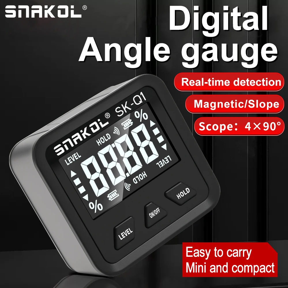 SNAKOL High Precision Digital Angle Finder 0.05° Resolution Level Box with Dual Magnetic Adsorption for Construction Woodworking