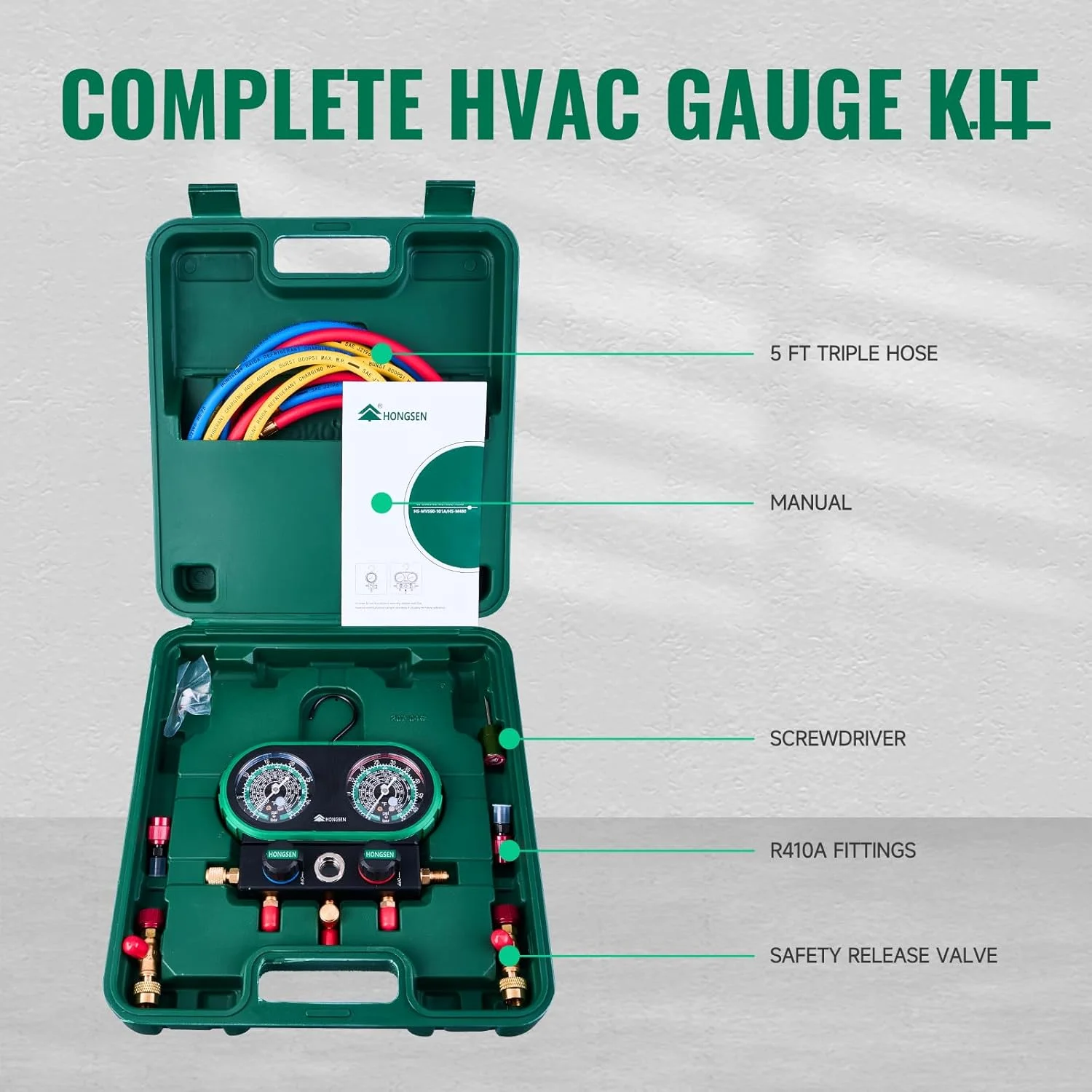 Traje de manómetro Hong Sen HM2-V-410 para R410R32R404R22 Kit de manómetro de colector de carga de refrigerante para aire acondicionado doméstico