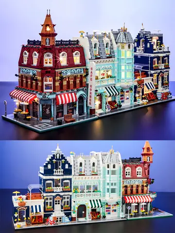 HUIQIBAO Toys MOC City Corner Coffee Shop Architecture Style Street View Micro Building Blocks for Children Construction Bricks
