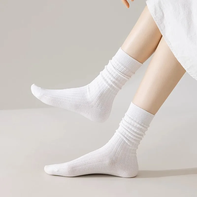 1 пара осенне-зимних женских хлопковых носков в вертикальную полоску, мягкие удобные впитывающие пот дышащие всесезонные повседневные носки