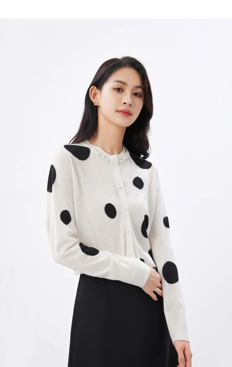 

thin wool blend fashionable polka dot beads lazy style sweater long-sleeved knitted top 2024 autumn new