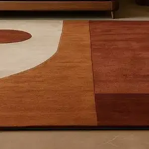 Mid-Century Modern Geometric Area Rug Minimalist Beige Rust Color Abstract Carpet for Bedroom Living Room Home Decor - view 6