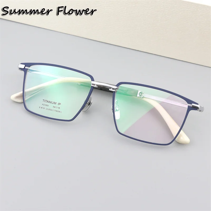 

54mm Top Quality Gentlemen Glasses Frame Pure Titanium OX Horn Tips Ultra Light Men Gafas Prescription Lens Square Reading Glass