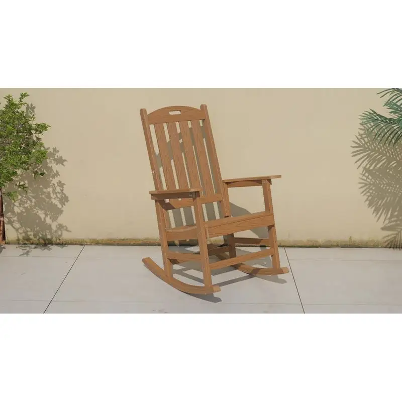 

Teak Color Rocking Chair - All-Season Outdoor Lounge Chair with Durable HIPS Material and 304 Stainless Steel Accessories