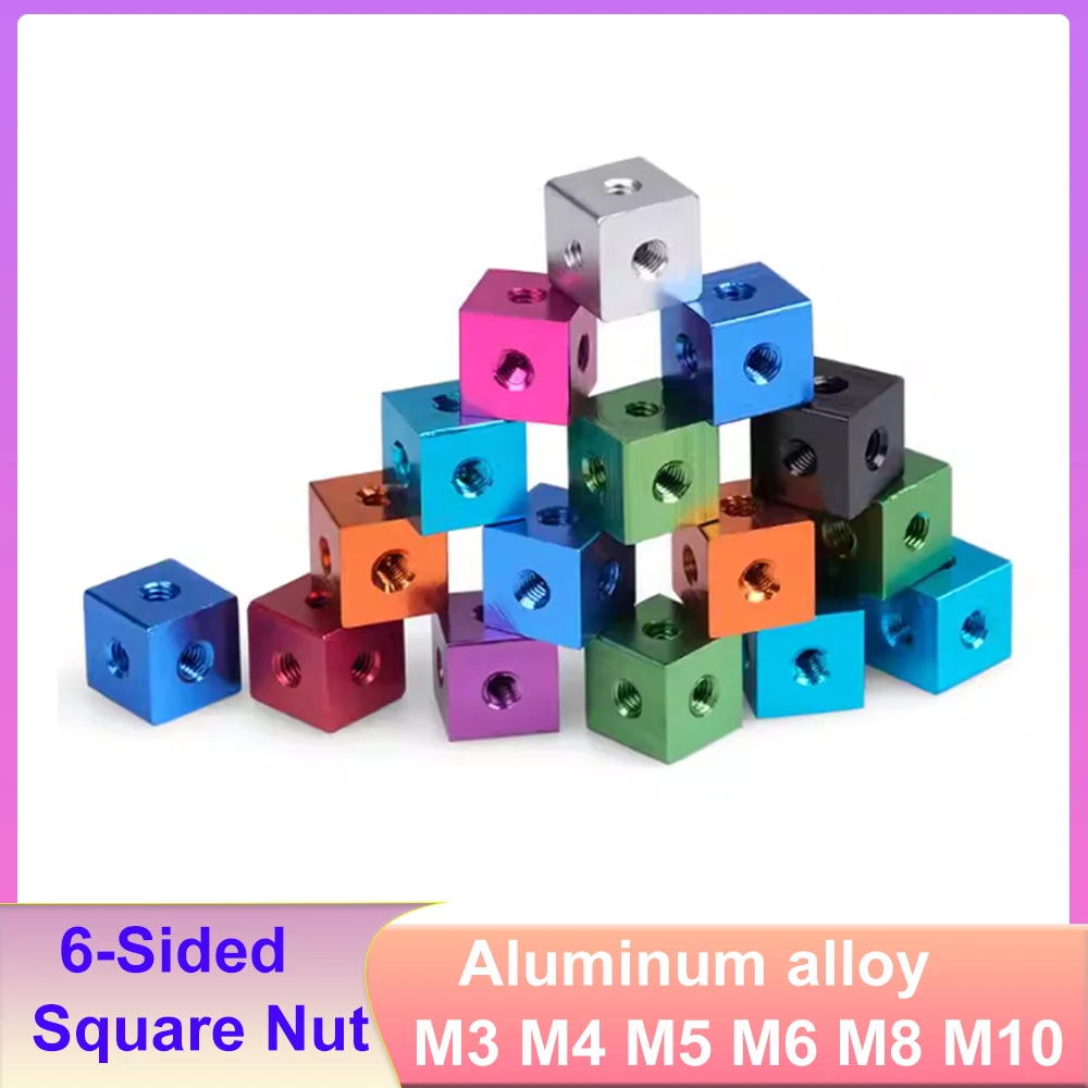 Aluminum Alloy Screw Holes Nut M3 M4 M5 M6 M8 M10 6-Sided Block Locking Connection Square Nuts Bracket Fixing Thread Plate Block