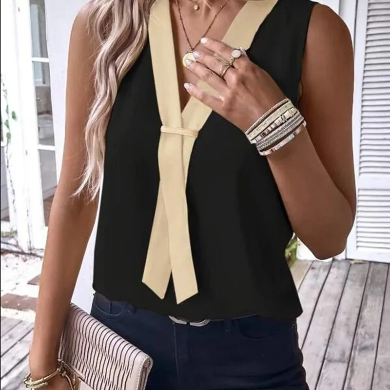 

Elegant Women's Blouse Summer Fashionable Style V-Neck Panel Top Lady Shirt Blusa Feminina Блузка Blusas Mujer Blusas Y Camisas