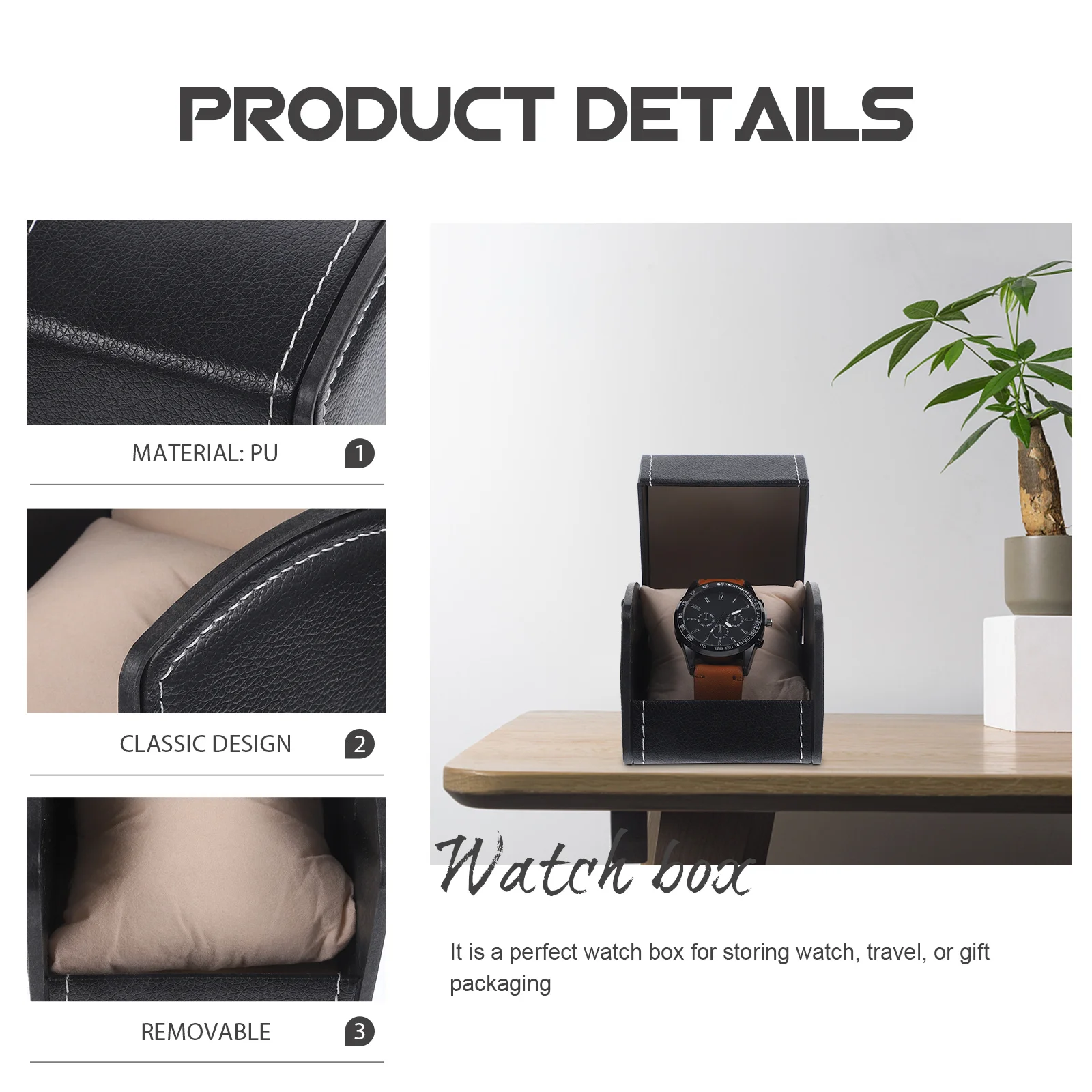 

Flip Gift Pu Watch Jewelry Storage Case Removable Cushion Travel Organizer Jewelry Box Watch Box Case For Bracelet