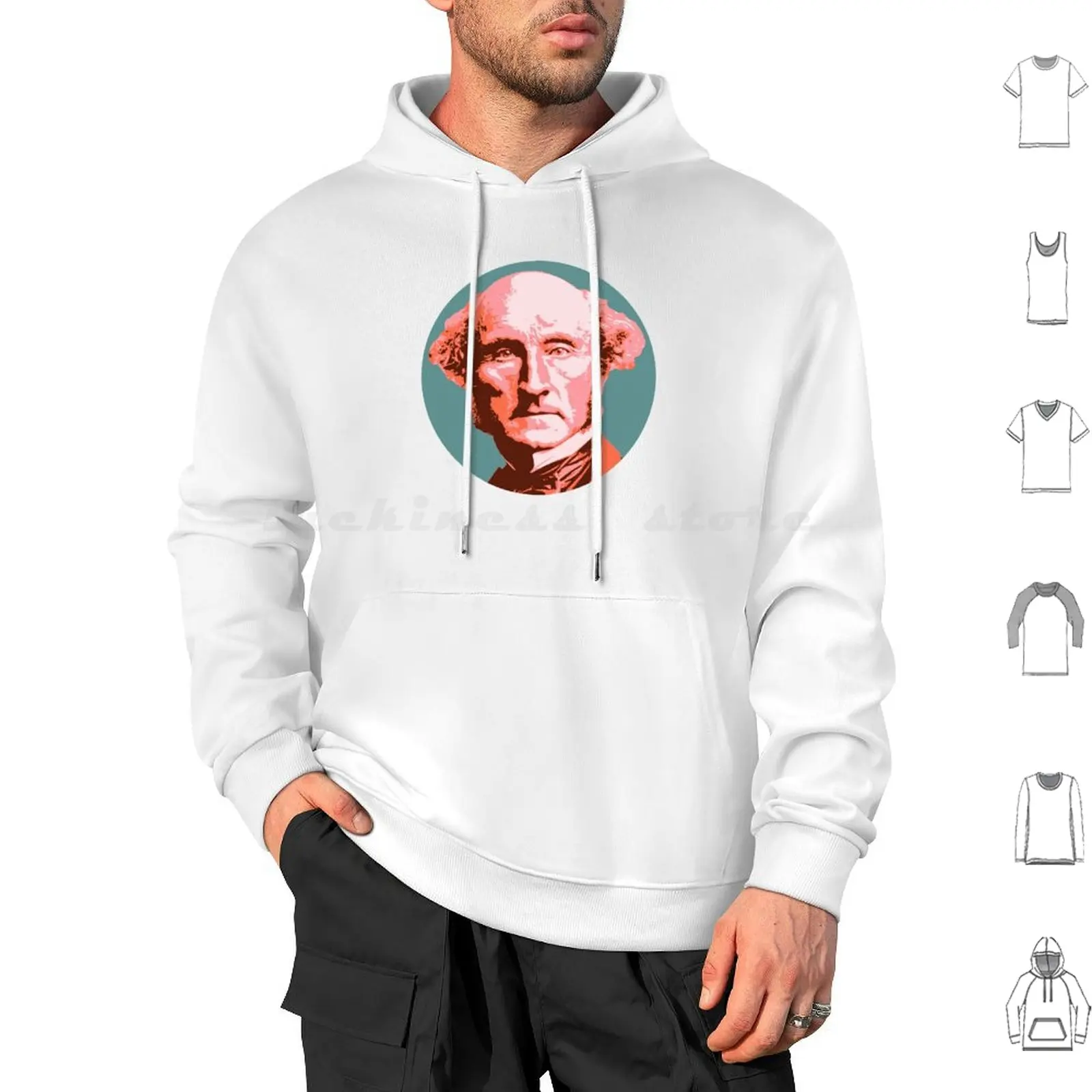 John Stuart Mill Teal Pink Orange Portrait Hoodies Long Sleeve John Stuart Mill Utilitarianism Socialism System Of