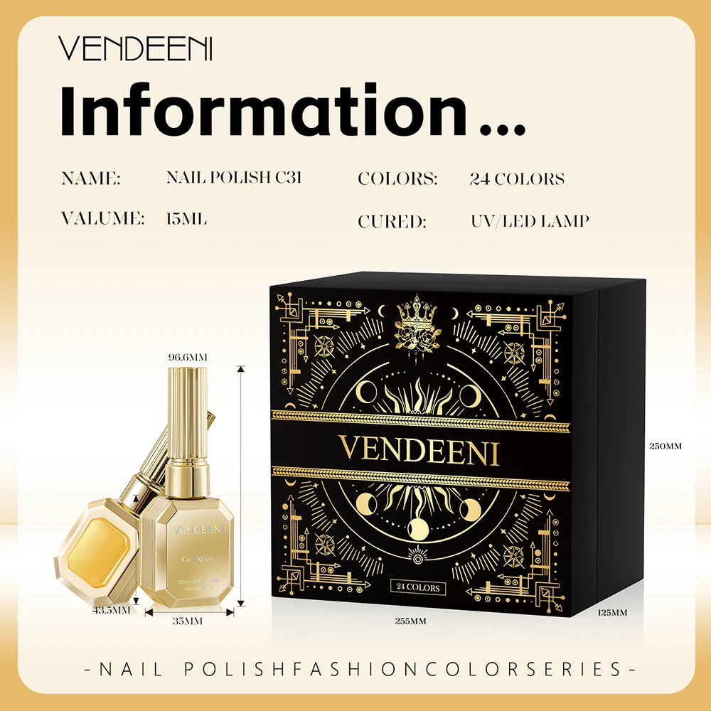 Vendeeni 24 Farben Gemischtes Gel-Nagellack-Set Gelb Orange UV Soak-Off Gel-Lack Gold Glitzer Katzenaugen-Gel-Lack mit Display – Detail 8