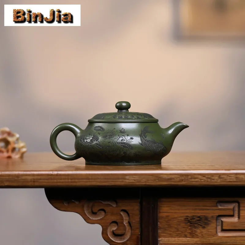 220 مللي ييشينغ القديمة الأرجواني الطين أباريق الشاي اليدوية مينغ فرن وعاء الخام الخام الأخضر الطين غلاية الصينية Zisha طقم شاي الحلي هدية #6