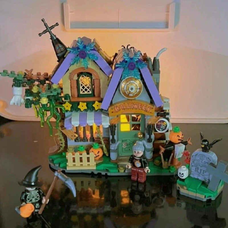 LOZ – blocs de construction originaux, maison de citrouille, chariot d'halloween, vue sur la rue, modèle de décoration, jouets pour enfants, cadeau d'anniversaire, nouvelle collection