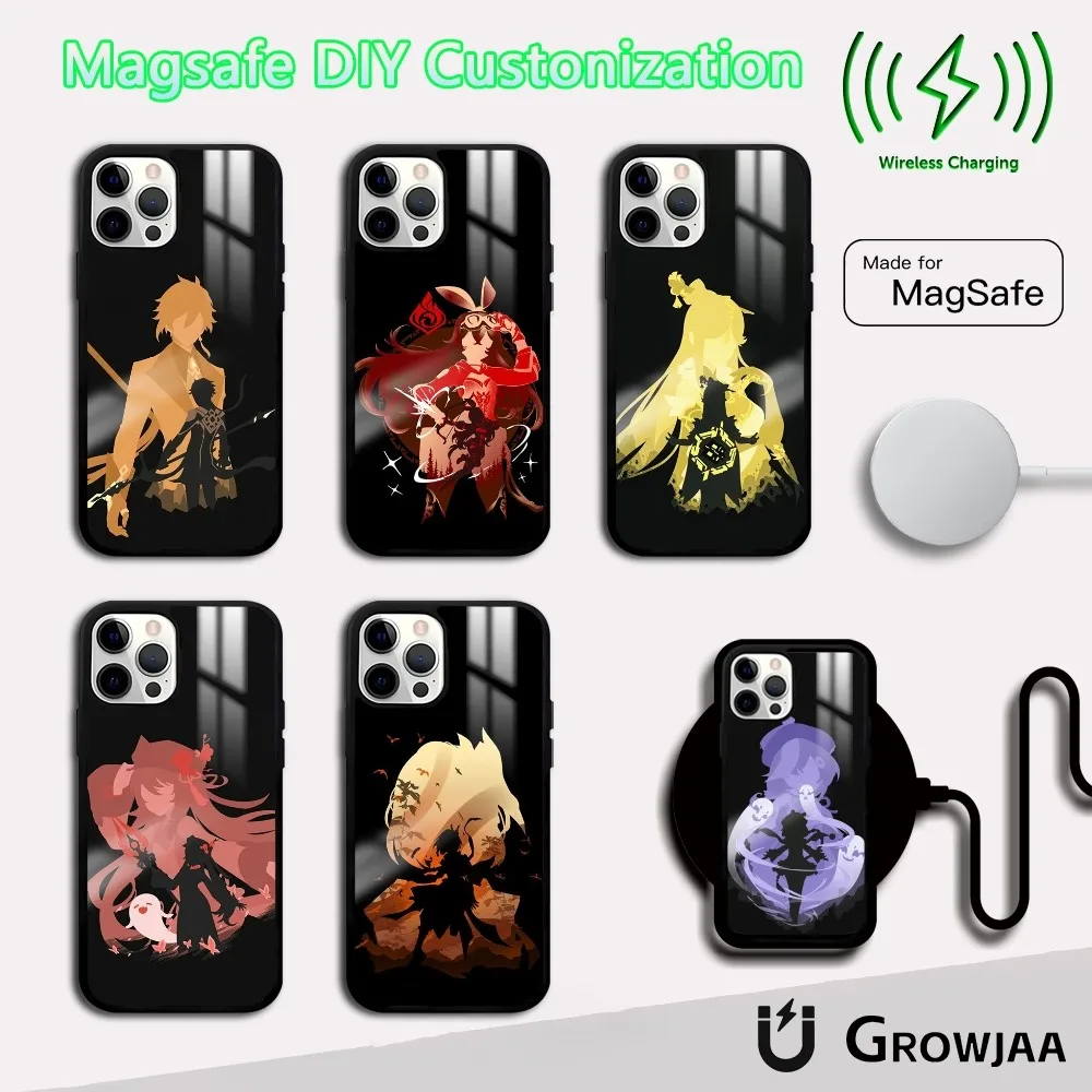 

G-Genshin I-Impact Silhouette Phone Case For iPhone 16 15 14 13 12 11 Pro Max Plus Mini Magsafe Mirror Wireless Magnetic Cover