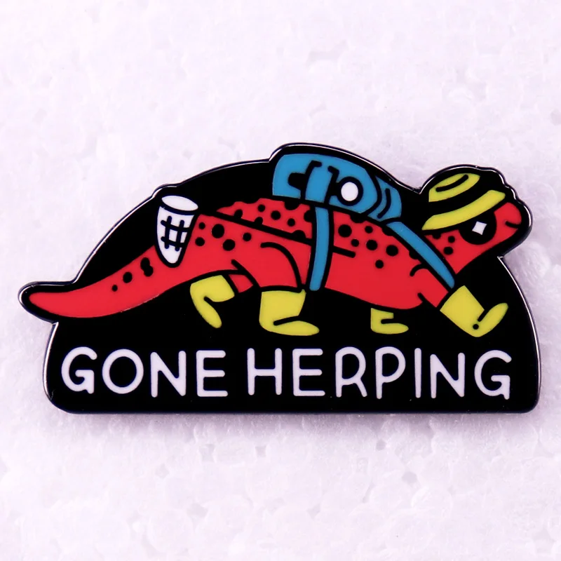 Gone Herping Badge Herpetology Reptile Crawler Animal Enamel Pin Brooch Jewelry