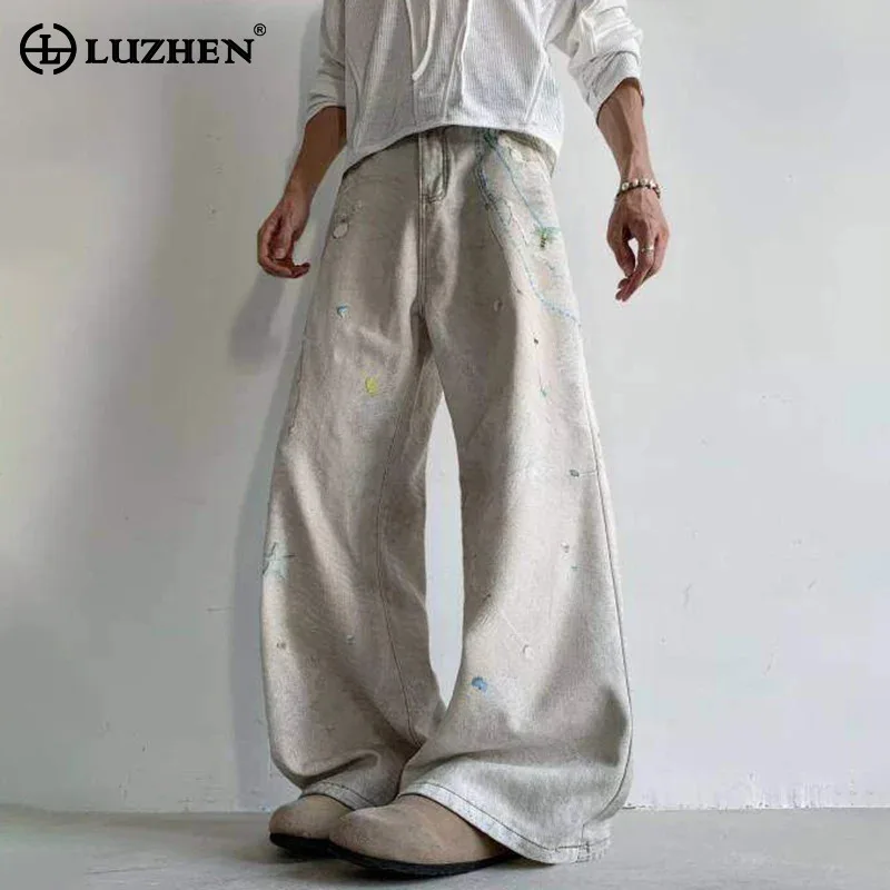 

LUZHEN Fashion Original Vintage Washed Wide Leg Denim Pants Men's 2025 New High Quality Handsome Streetwear Casual Jeans JY2853