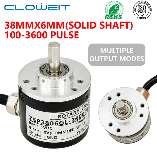 Cloweit Codificador Incremental de 38mm Sensor de interruptor óptico giratorio de eje de 6mm A、B/Z-2/3 fases 5/8 cable 10-1024-3600 PPR 5/24/30 VDC