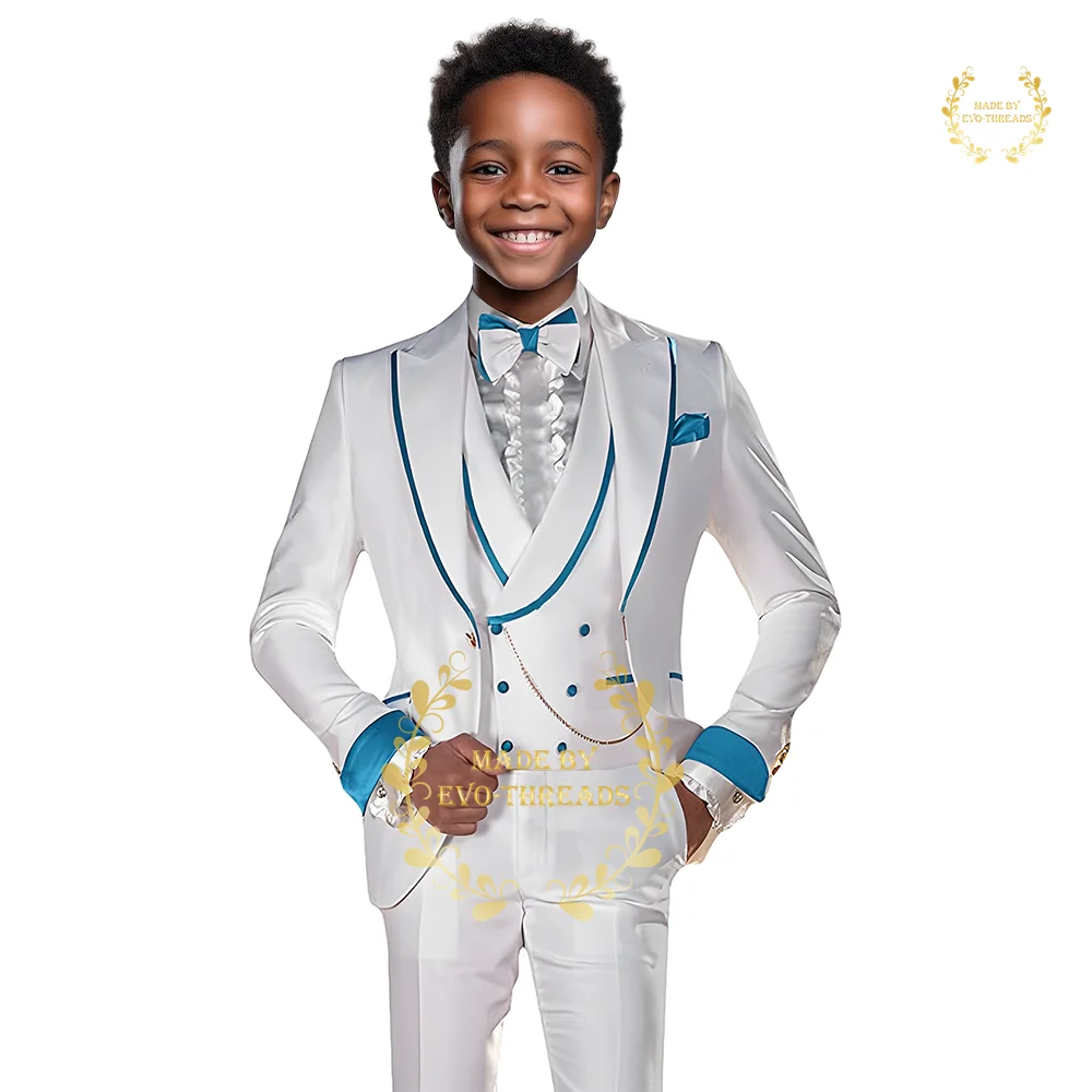 Boy's 3-piece suit jacket vest pants peak lapel premium kids performance wedding pageboy dance birthday Xmas Party custom tuxedo