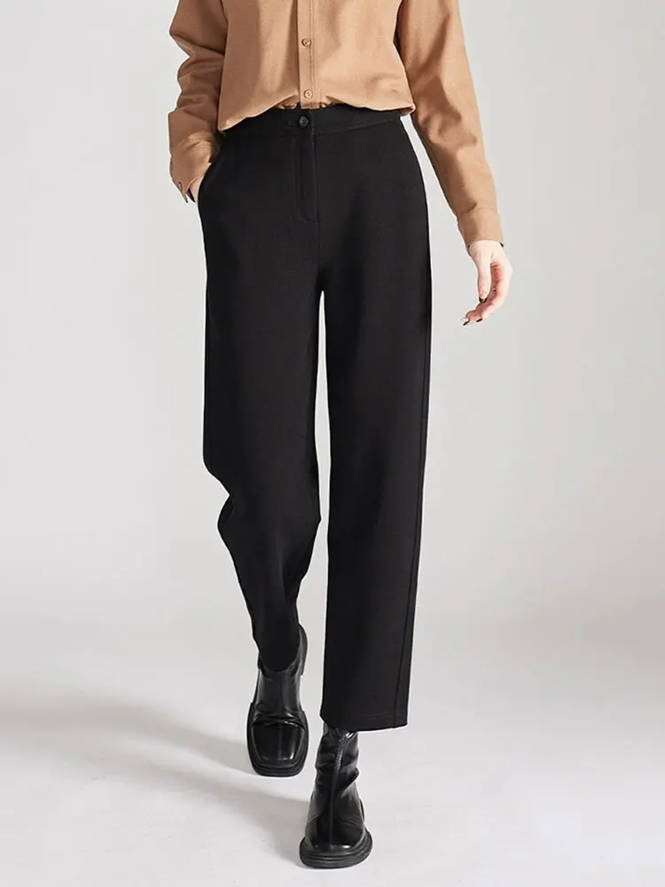 ファッショナブルなワイドレッグスーツパンツ 秋冬 ドレープストレートカット 通勤 多用途 ハイウエスト ナインポイント カジュアルパンツ レディース...