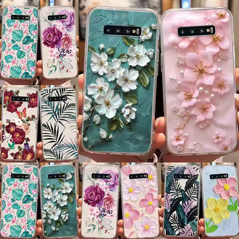 Floral Flower Print Phone Case For Samsung Galaxy S25 S24 S23 S22 S21 S20 Ultra Plus FE S10e S10 Plus S9 Plus S9 5G Clear Cover