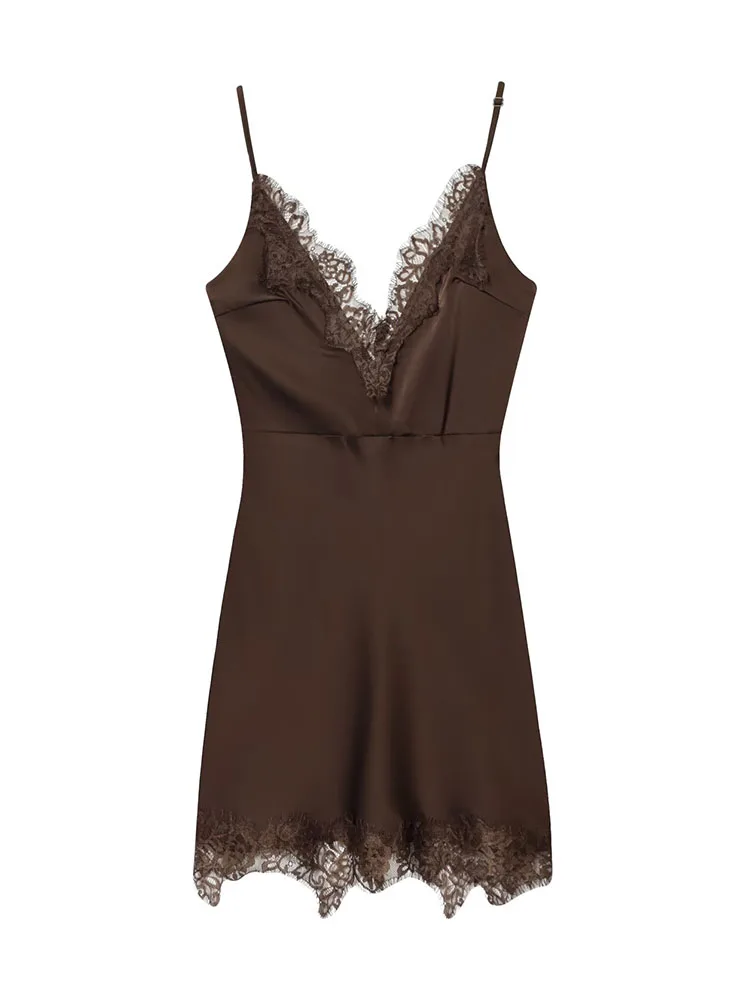 HH Vrouwen 2026 Zomer Nieuwe Mode V-hals Jarretel Kant Shotrt Jurk Vrouwelijke Sexy Rits Backless High Street Stijl Slanke jurk