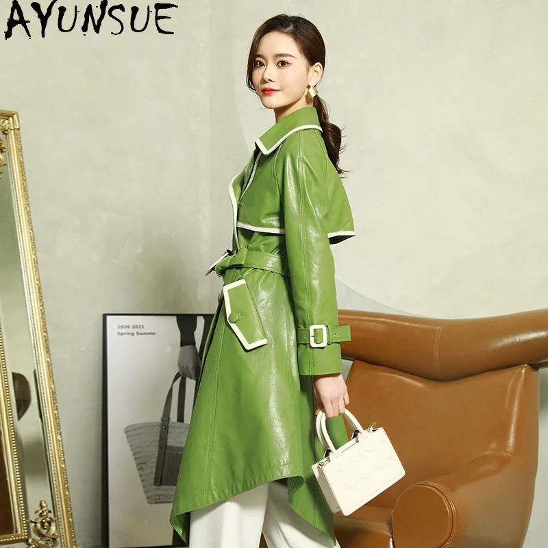 AYUNSUE Kurtka Damska z Naturalnej Skóry 2025 100% Skóra Owcza Kurtki Damskie Wiosna Jesień Odzież Długa Косуха Женская Casual