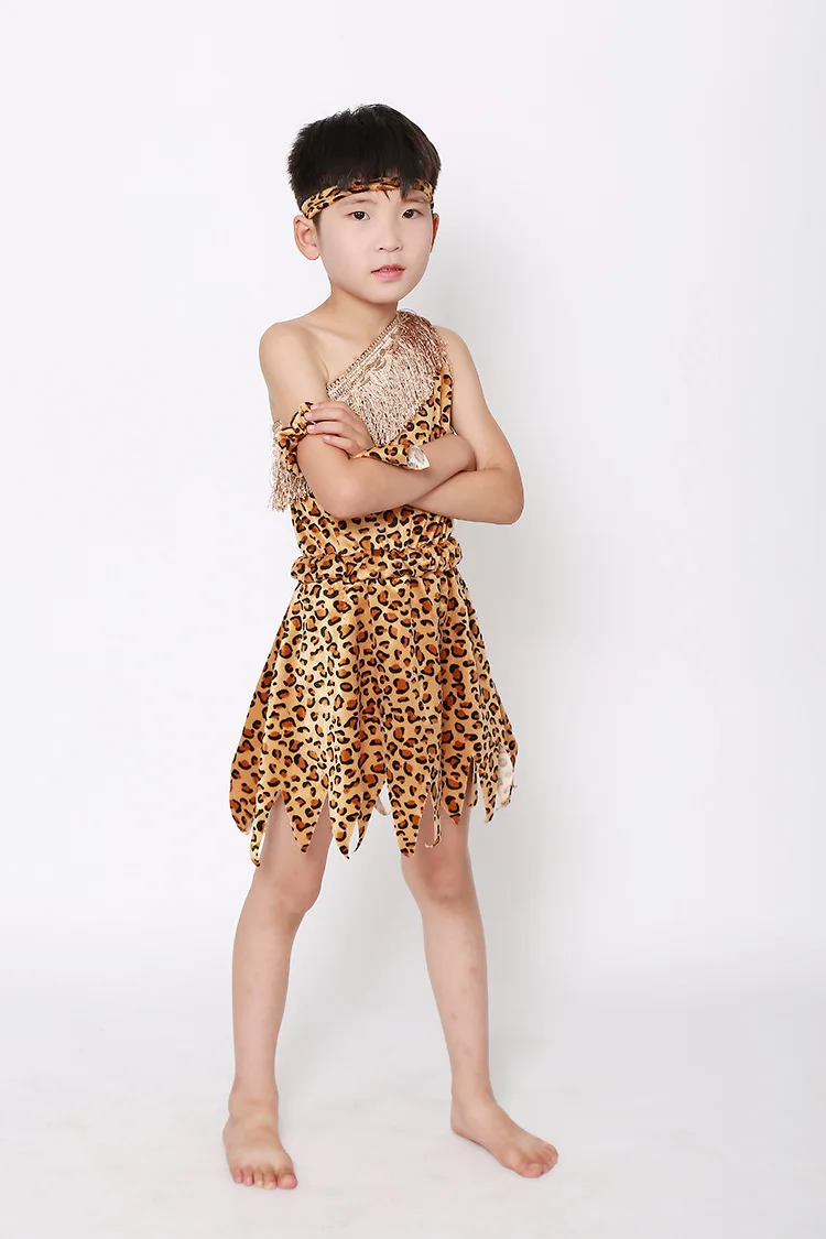 زي أداء الصياد للأطفال ملابس مطبوعة على شكل الفهد الهندي الأفريقي لحفلات الهالوين كرنفال