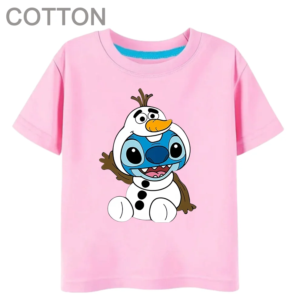 Kawaii Stitch Anime Girls Cotton Summer Children's Multiple Cartoon T-shirts Round Neck Casual Short Sleeve Print Pattern Boy