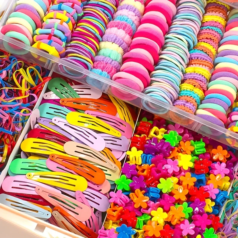 A Set of 916 Pieces (Random Colors) of Cute Cartoon Multi-Colored Hair Accessories, Including Cartoon Hair Clips, Rhinestone Flower Clips, Various Hair Ties, Elastic Bands, Hair Ropes, and Headbands. Suitable for Girls and Women for Daily School Activities, Birthday Parties, Holiday Outfits, and Other Occasions, a Set That Meets Various Matching Needs and Easily Enhances the Atmosphere.